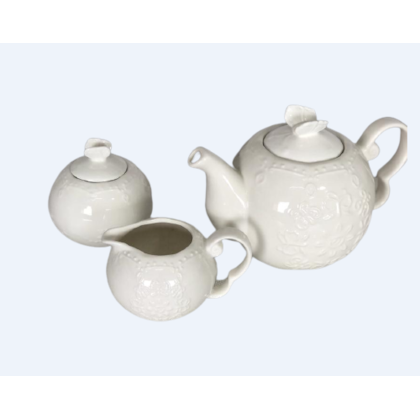 Conjunto 3 pcs para Chá e Café de porcelana Butterfly Branco