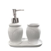 Conjunto 3pcs para banheiro de Ceramica Paris Branco e Prateado