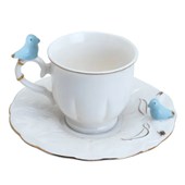 Conjunto 6 Xícaras de Café Porcelana Birds Plate Colorido 100ml