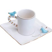 Conjunto 6 Xícaras de Café Porcelana Birds Plate Colorido 80ml
